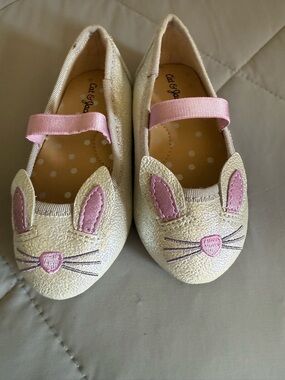 Cat & Jack Gold Glitter Bunny Mary Janes with Pink Accents